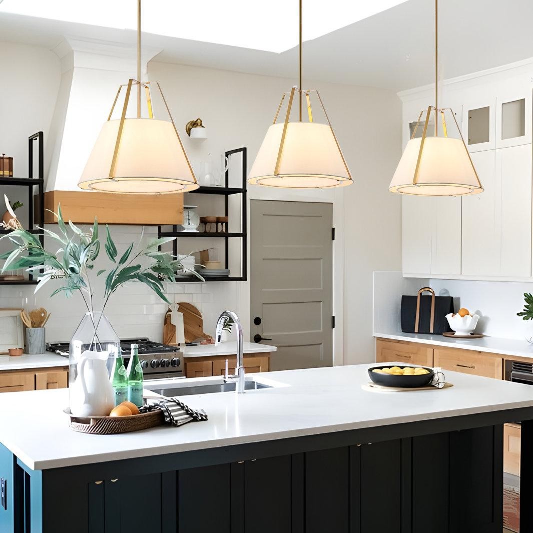 Zevran Farmhouse Metal Cone Fabric Pendant Light