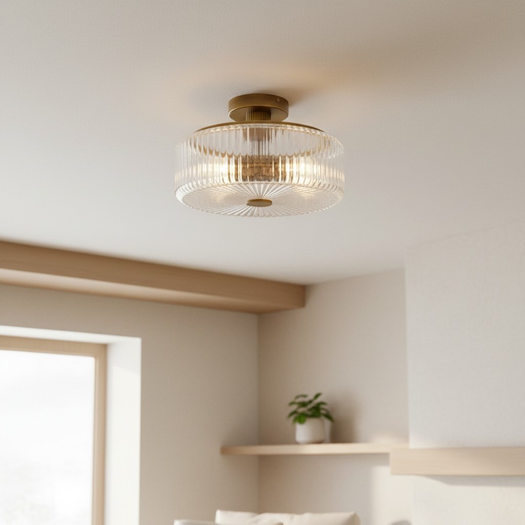 Willa Rustic Round Ribbed Glass Ceiling Light