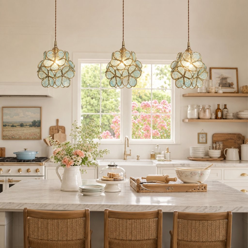 Viviana French Country Glass Petal Pendant Lights