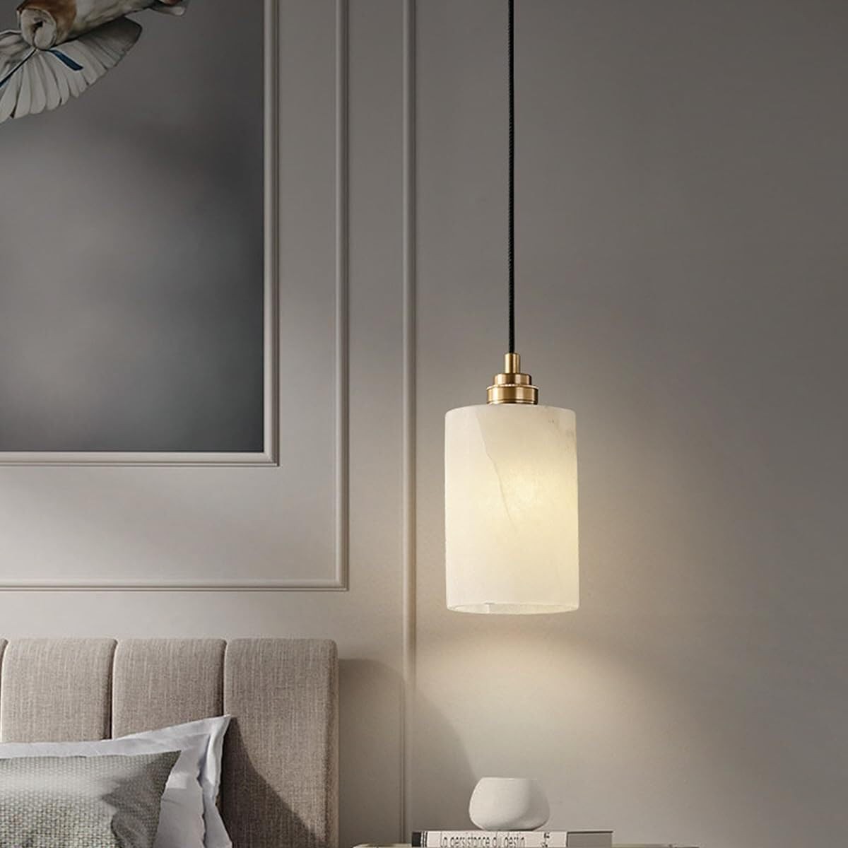 Beverlee Modern Brass Cylinder Alabaster Pendant Light