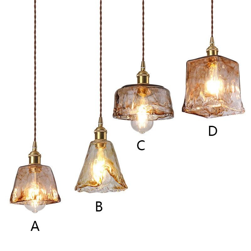 Cyralix Brass Coffee Water Ripple Glass Pendant Light