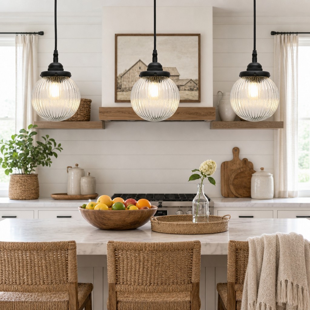 Meliora Rustic Ribbed Glass Globe Pendant Light
