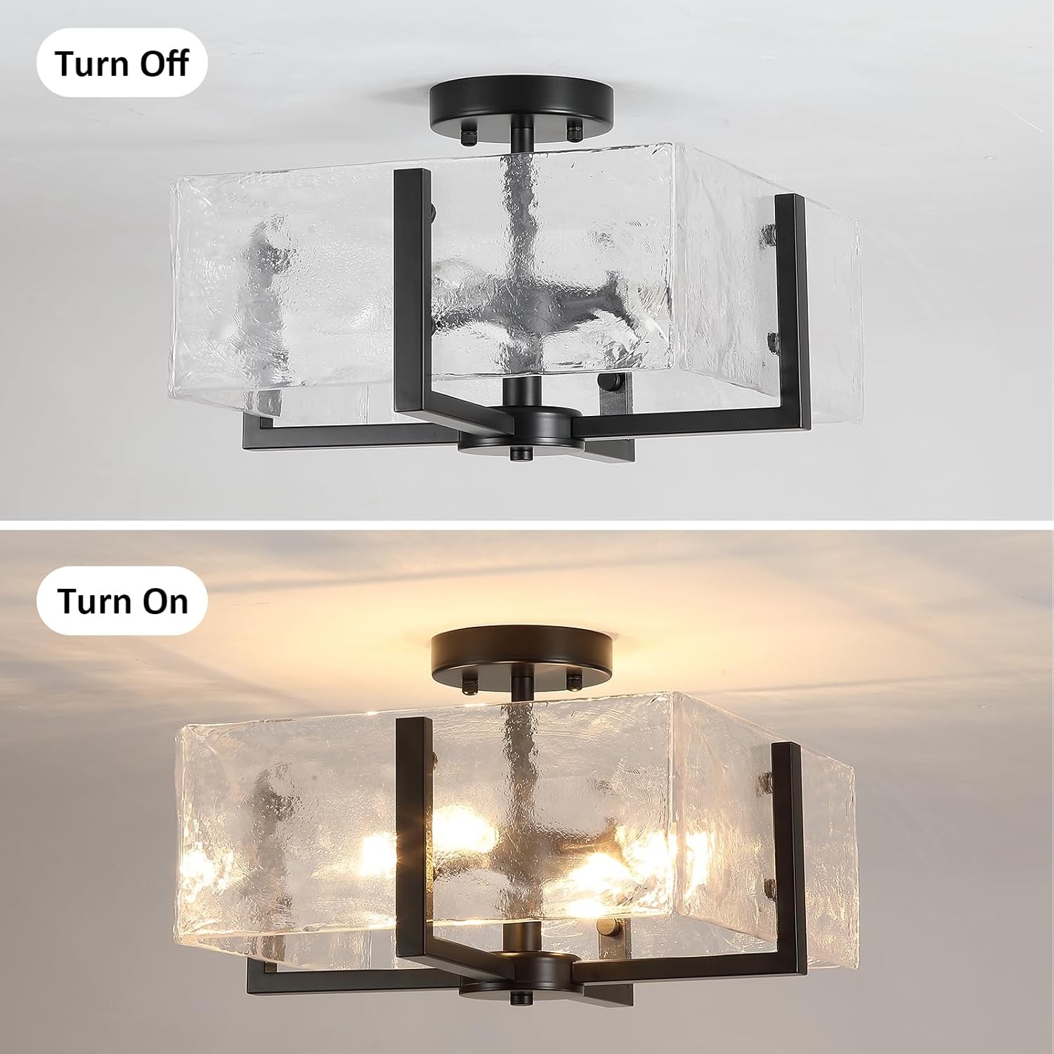Coriander Black Rectangular Water Rippled Glass Ceiling Light