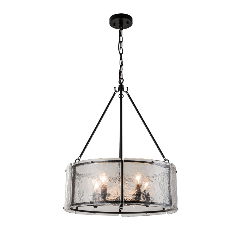 Coriander Farmhouse Water Ripple Glass Drum Chandelier