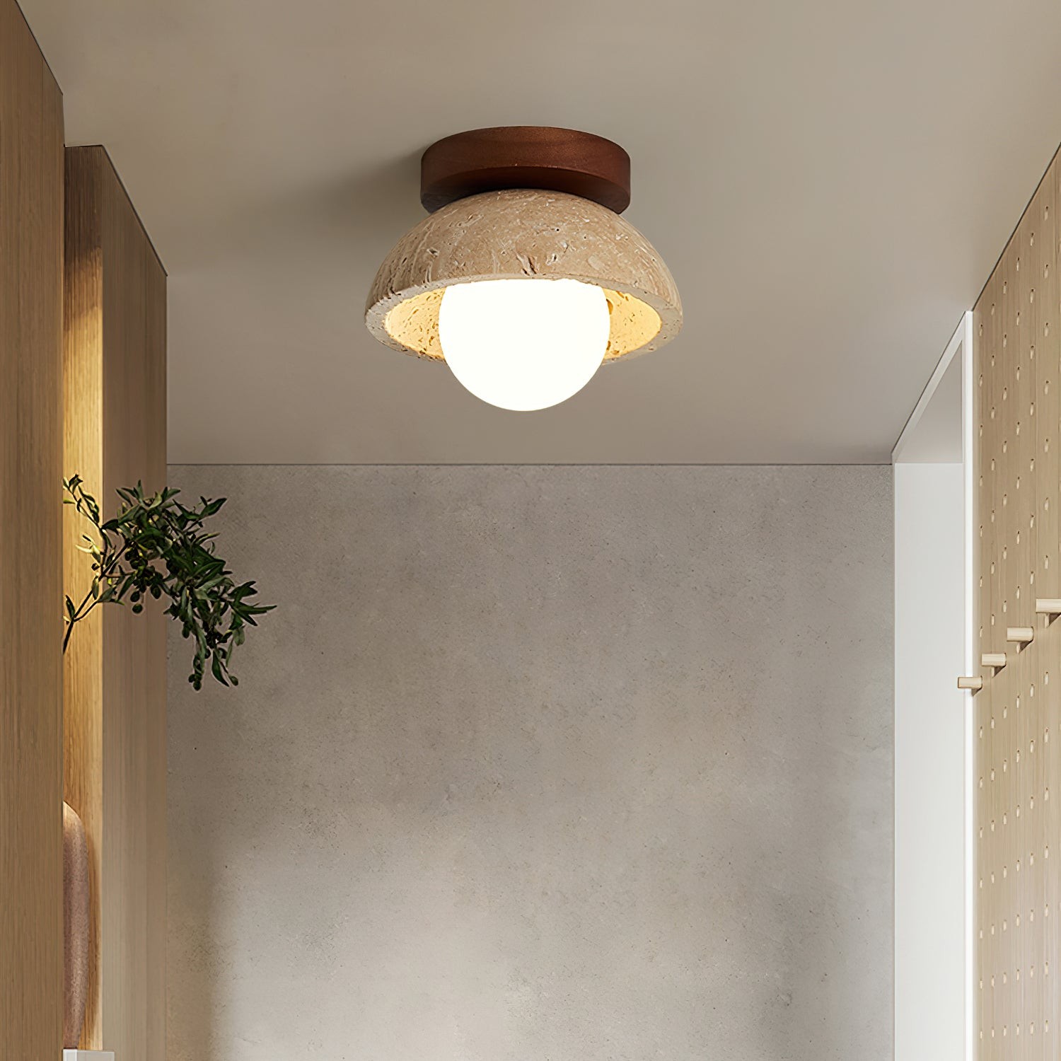 Flynn Wabi-sabi Bowl Shape Travertine Ceiling Light