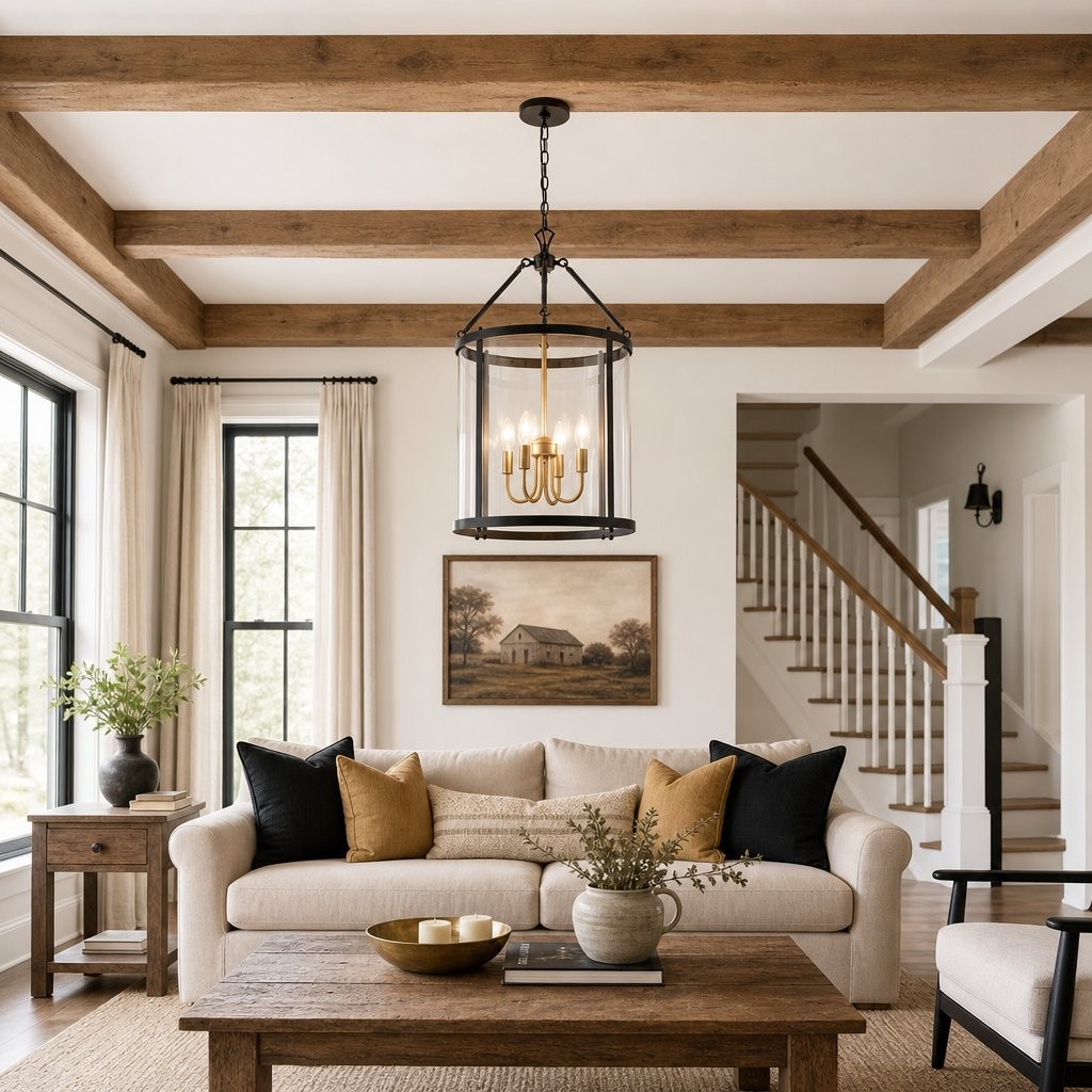 Merrick Metal Lantern Round Glass Chandelier
