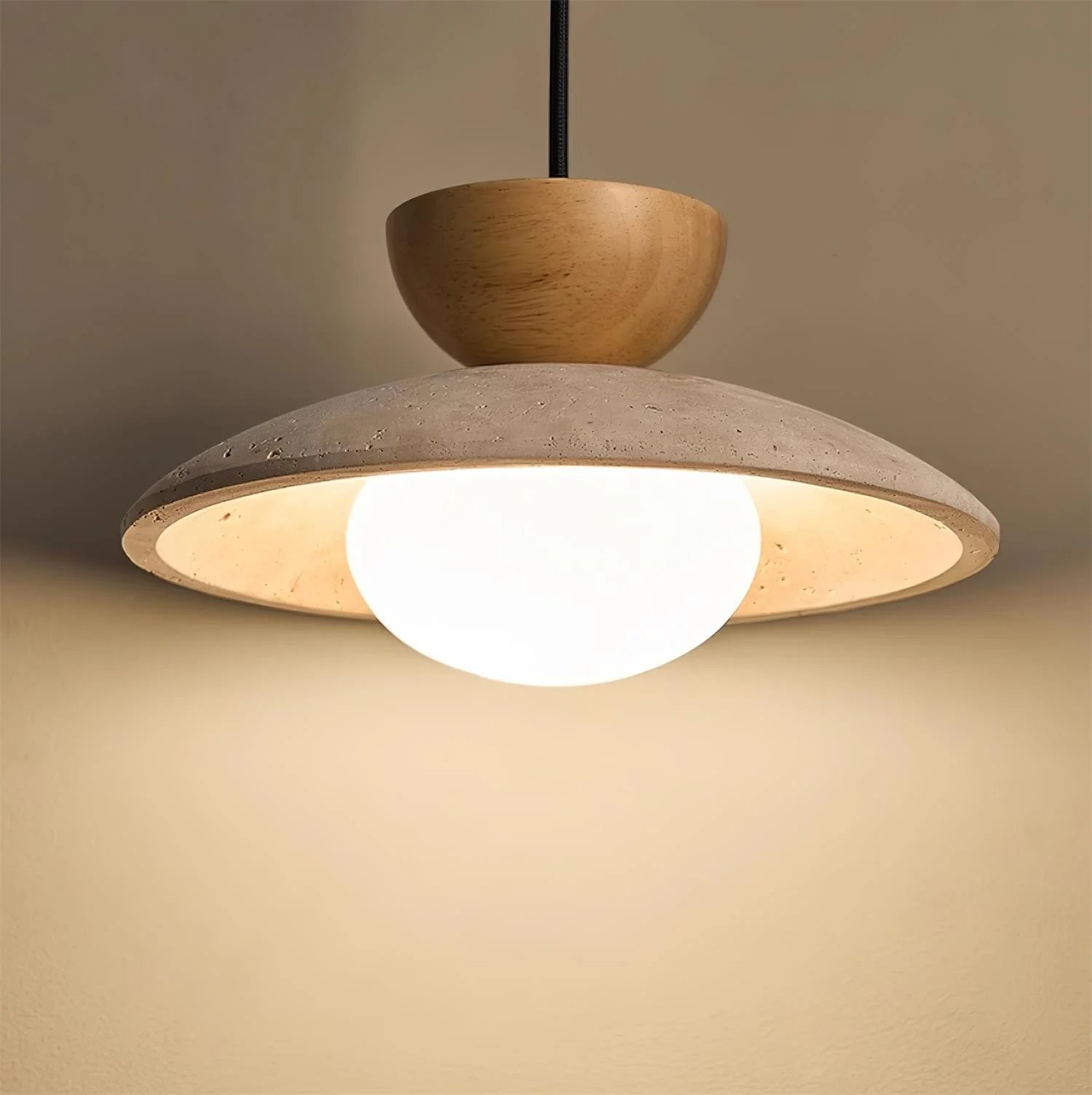 Tilda Modern Wabi-Sabi Travertine Dome Pendant Light