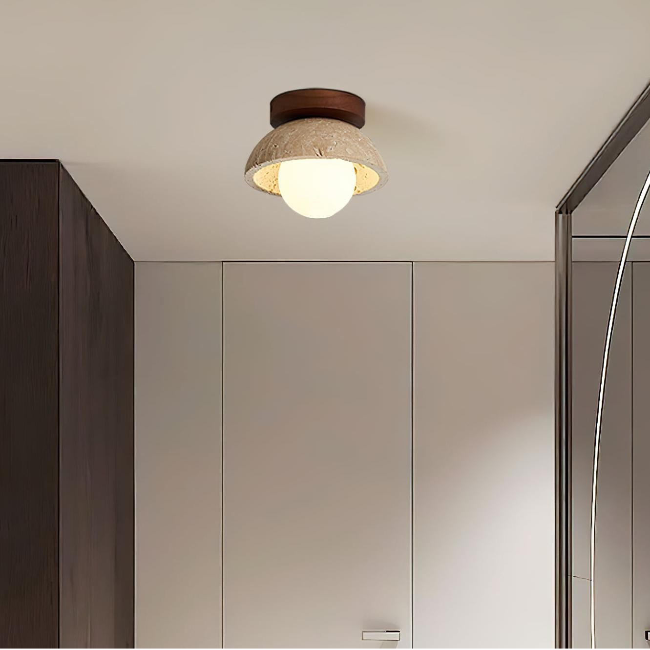 Flynn Wabi-sabi Bowl Shape Travertine Ceiling Light