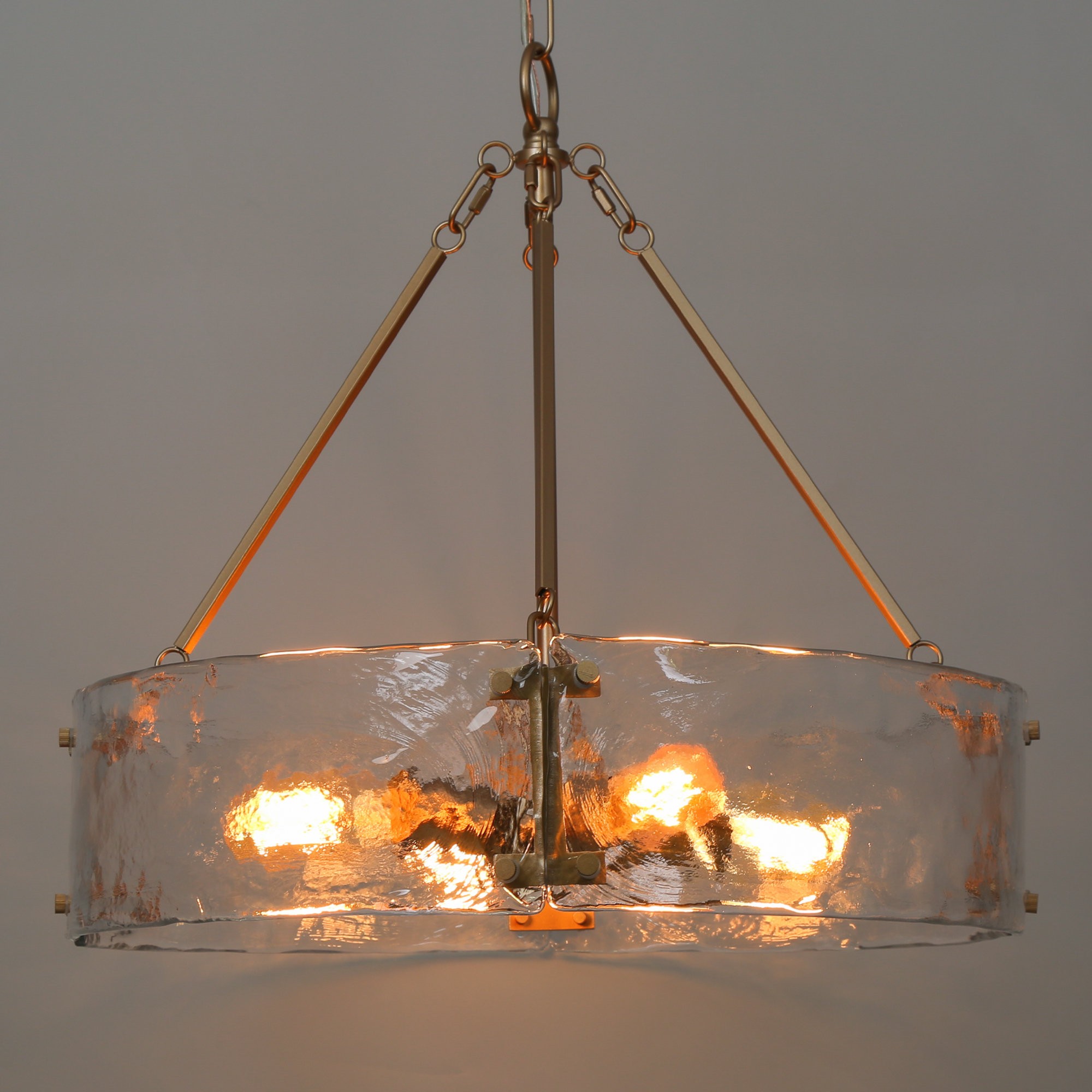 Vornix Modern 4 Light Gold Textured Glass Drum Pendant Light