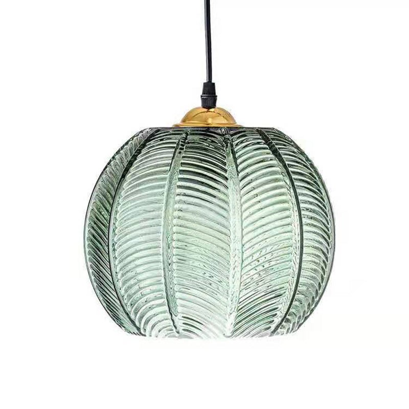 Yasmine Vintage Green Ribbed Glass Hanging Lamp