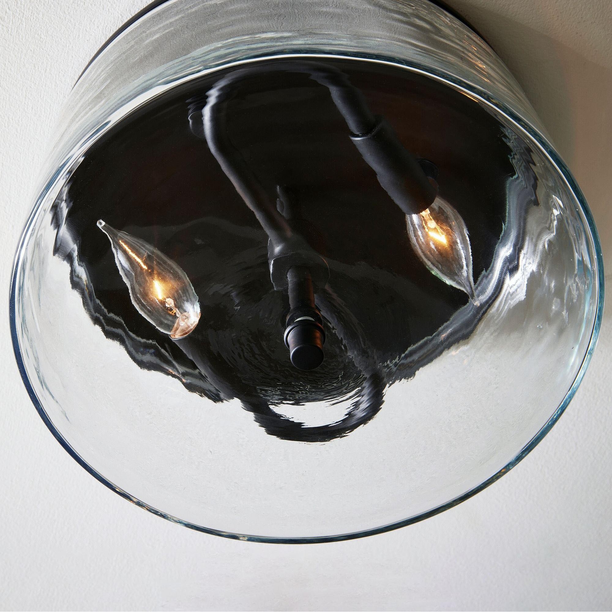 Quinlan Modern Black Drum Glass Flush Mount Ceiling Light