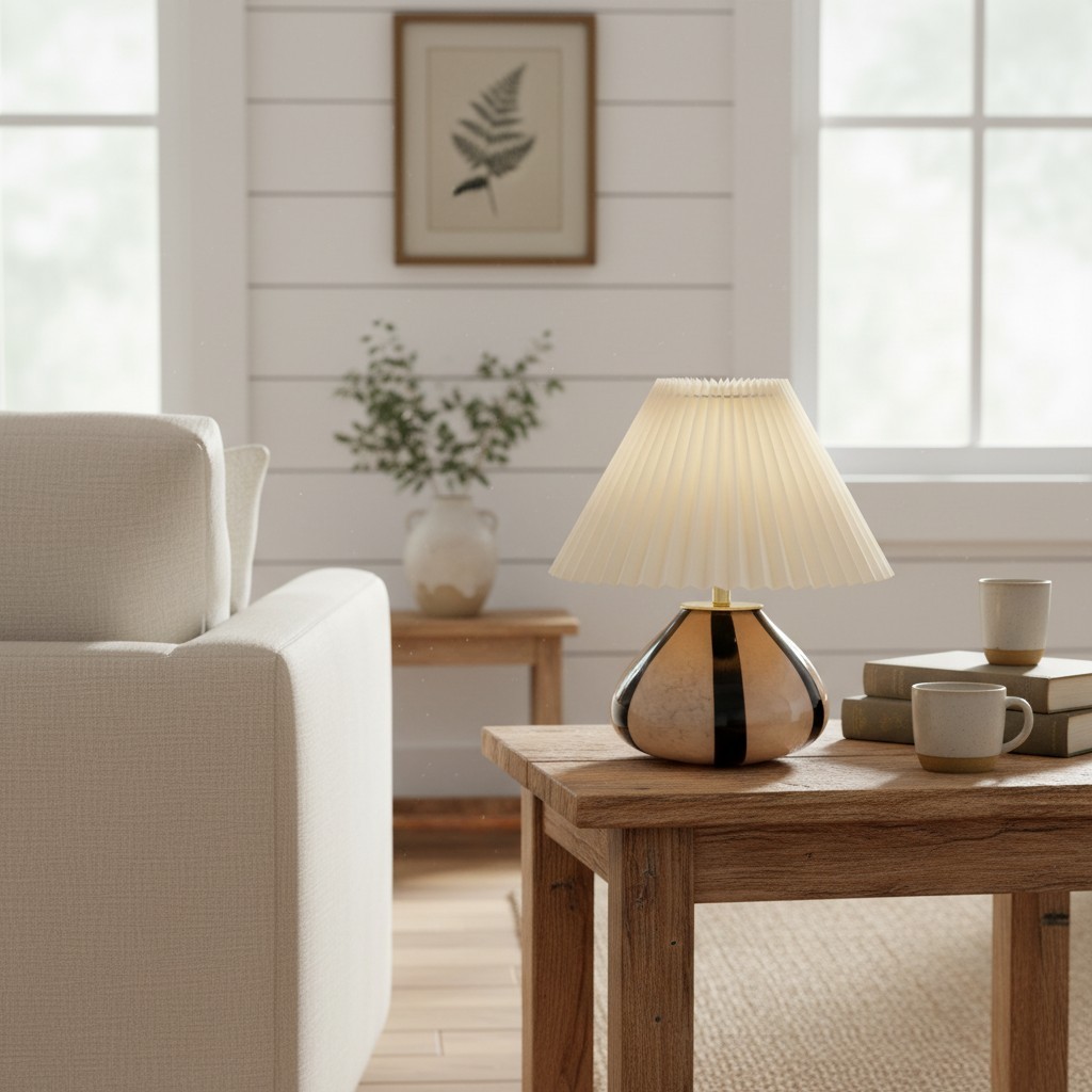 Solivian Vintage Pleated Cavolo Ceramic Table Lamp