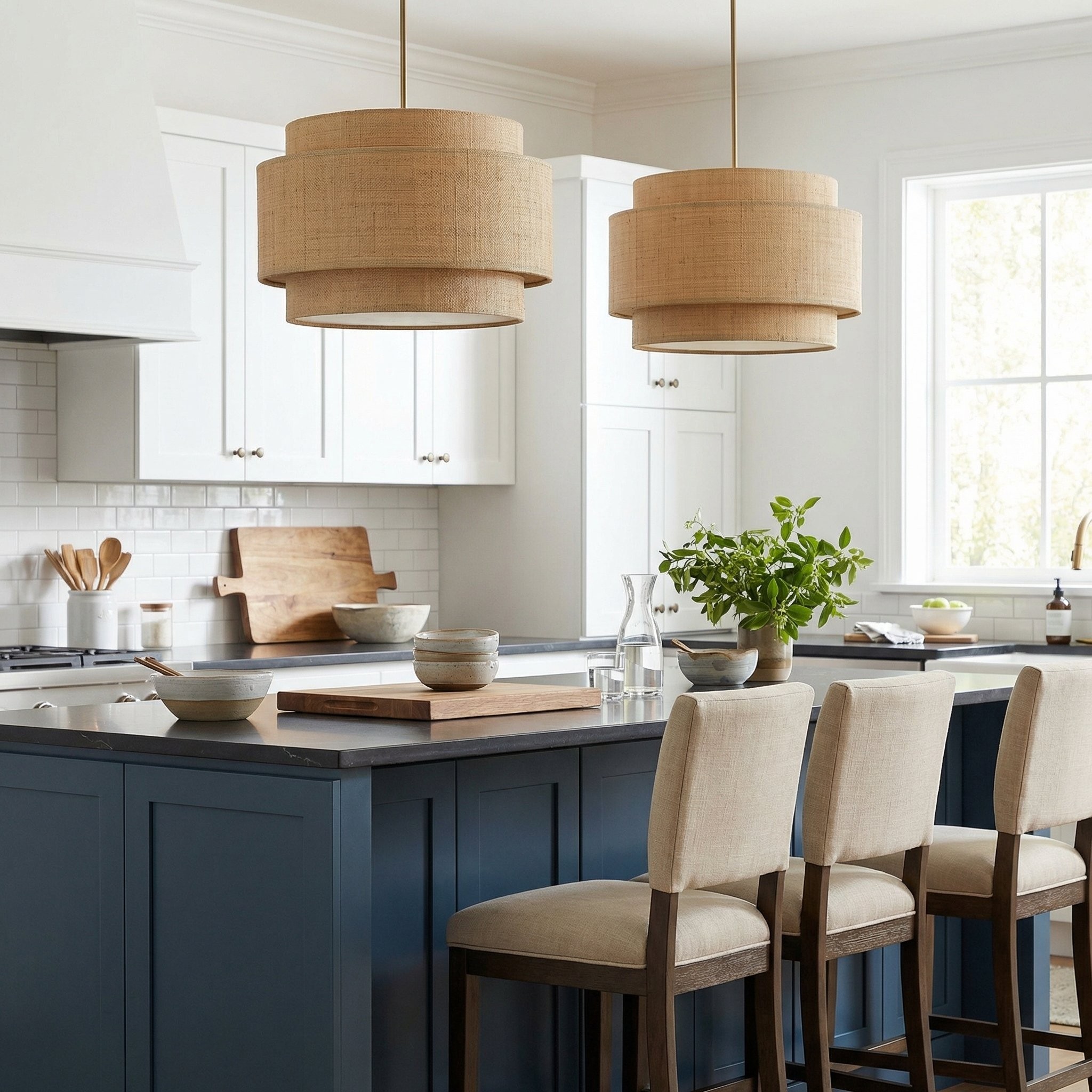 Orlaith Bohemian Rattan Tiered Drum Pendant Light