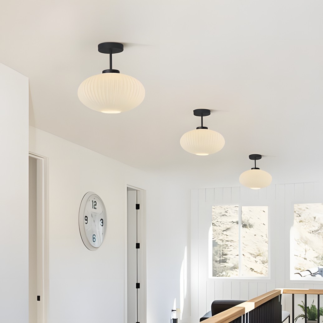 Jorik Natural Green Ribbed Glass Oval Ceiling Light