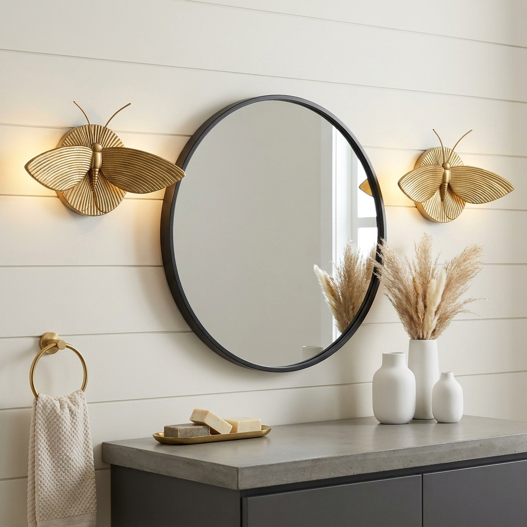 Horace Art Deco Golden Resin Moth Wall Sconce
