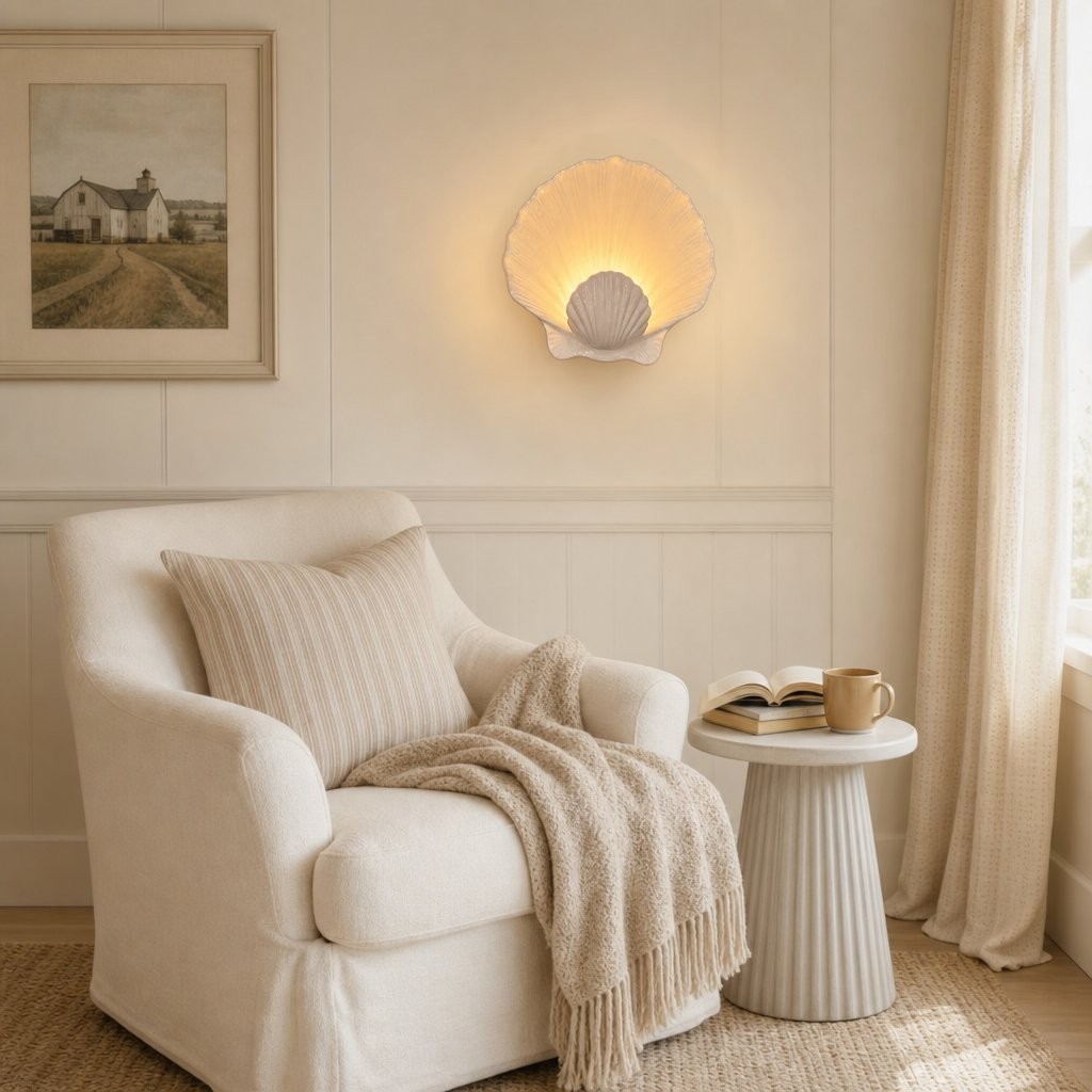 Kristian French Vintage Ceramic Cream Shell Wall Sconce
