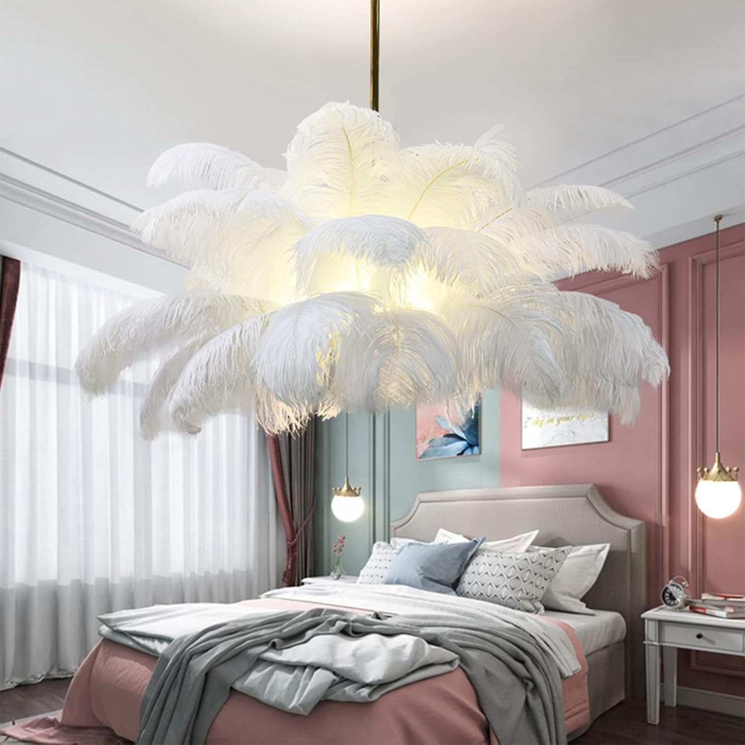 Caden Modern Nordic Ostrich Feather Chandelier