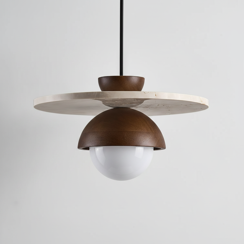 Dagan Wabi-Sabi Travertine Wood Globe Pendant Lamp