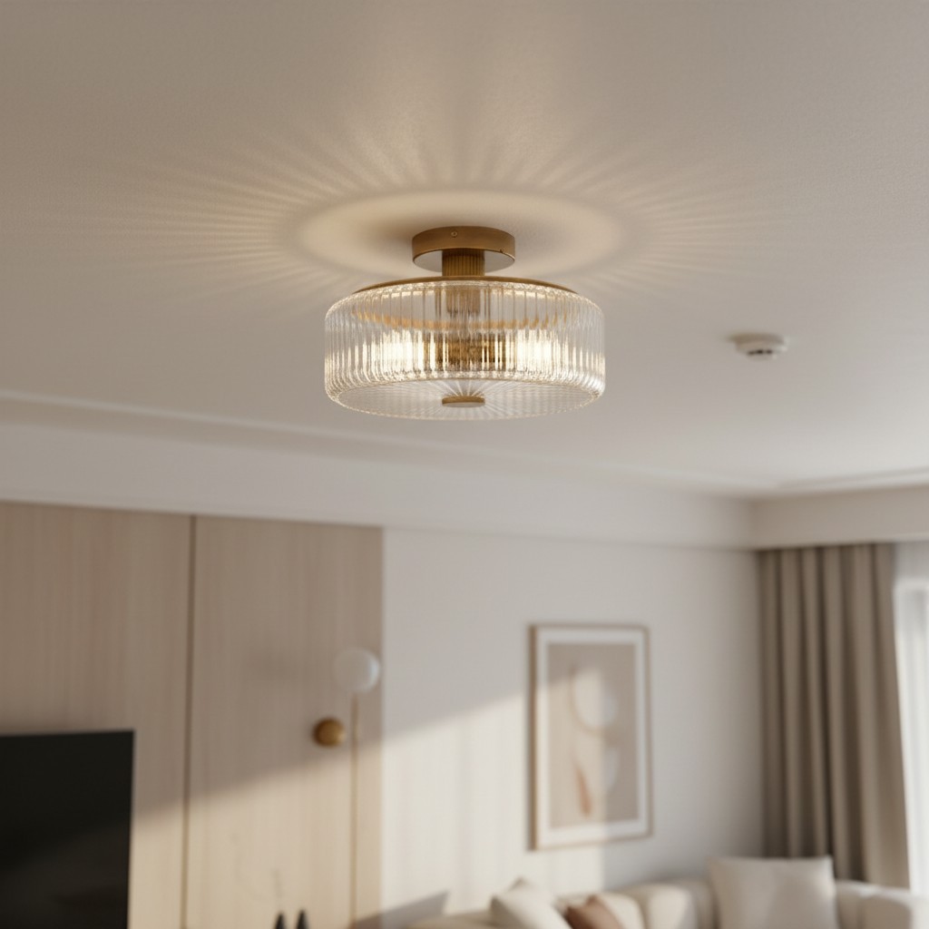 Willa Rustic Round Ribbed Glass Ceiling Light