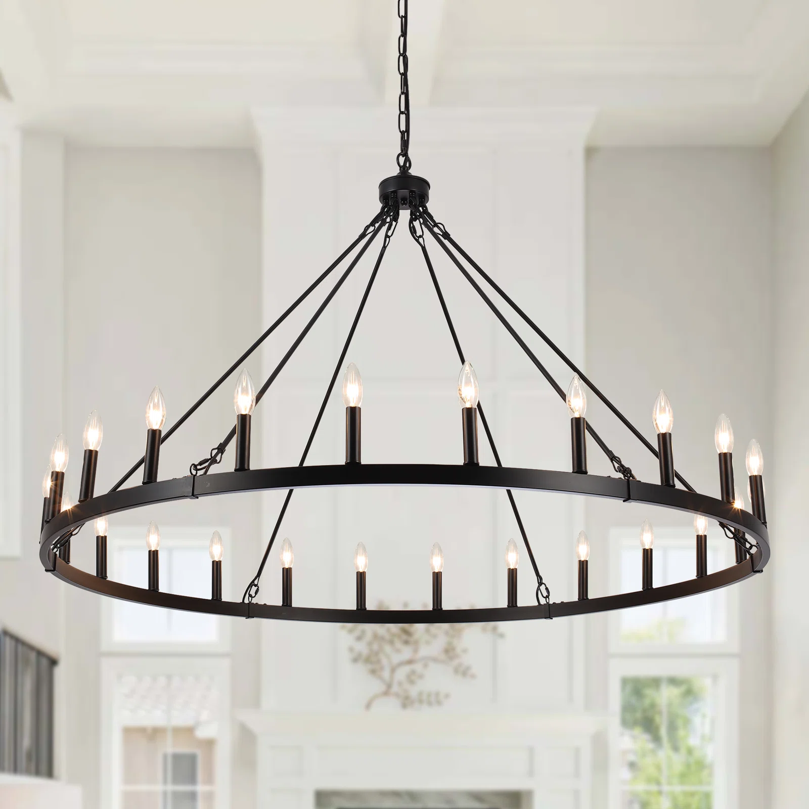Raeth Farmhouse 24 Lights Wagon Wheel Candle Style Chandelier