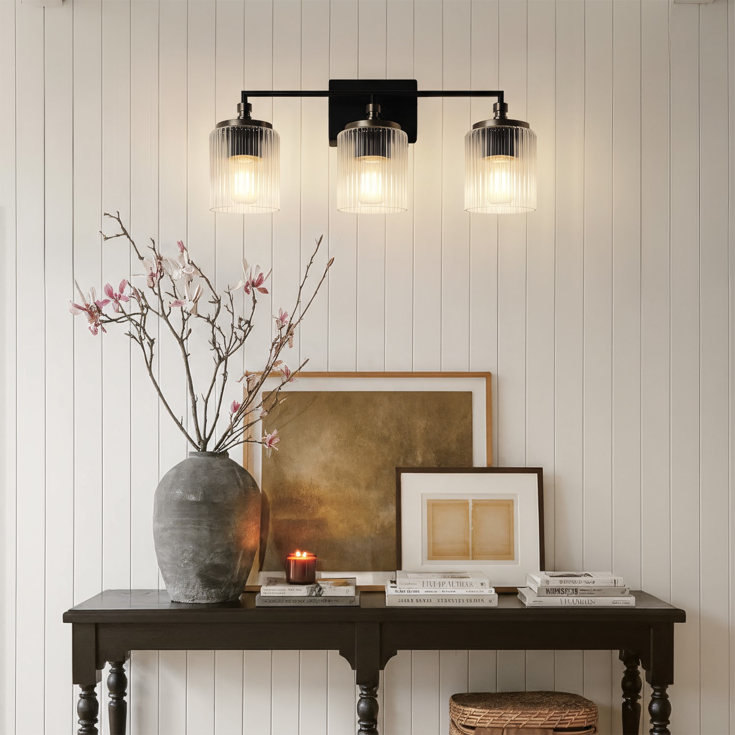 Cerys Modern 3-Light Ribbed Glass Cylinder Sconce