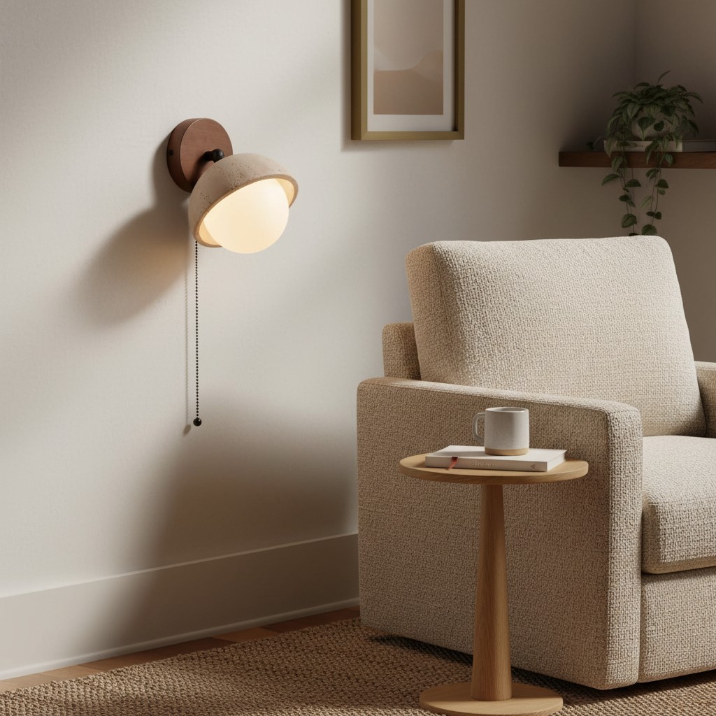 Hamnett Minimalist Natural Globe Travertine Wall Lamp