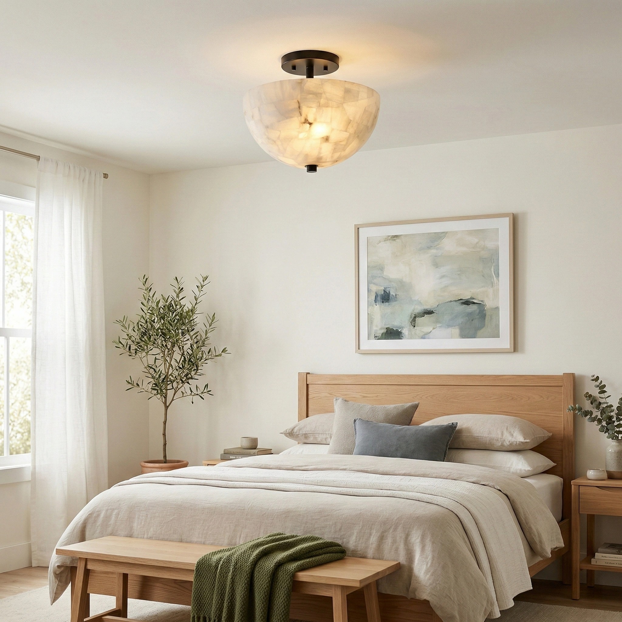 Faeluna Modern Alabaster Round Ceiling Light