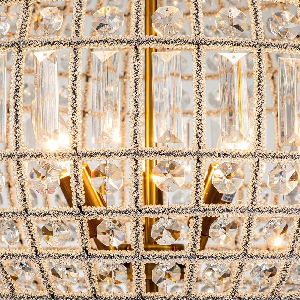 Dion Luxury French Antique Brass Crystal Globe Chandelier