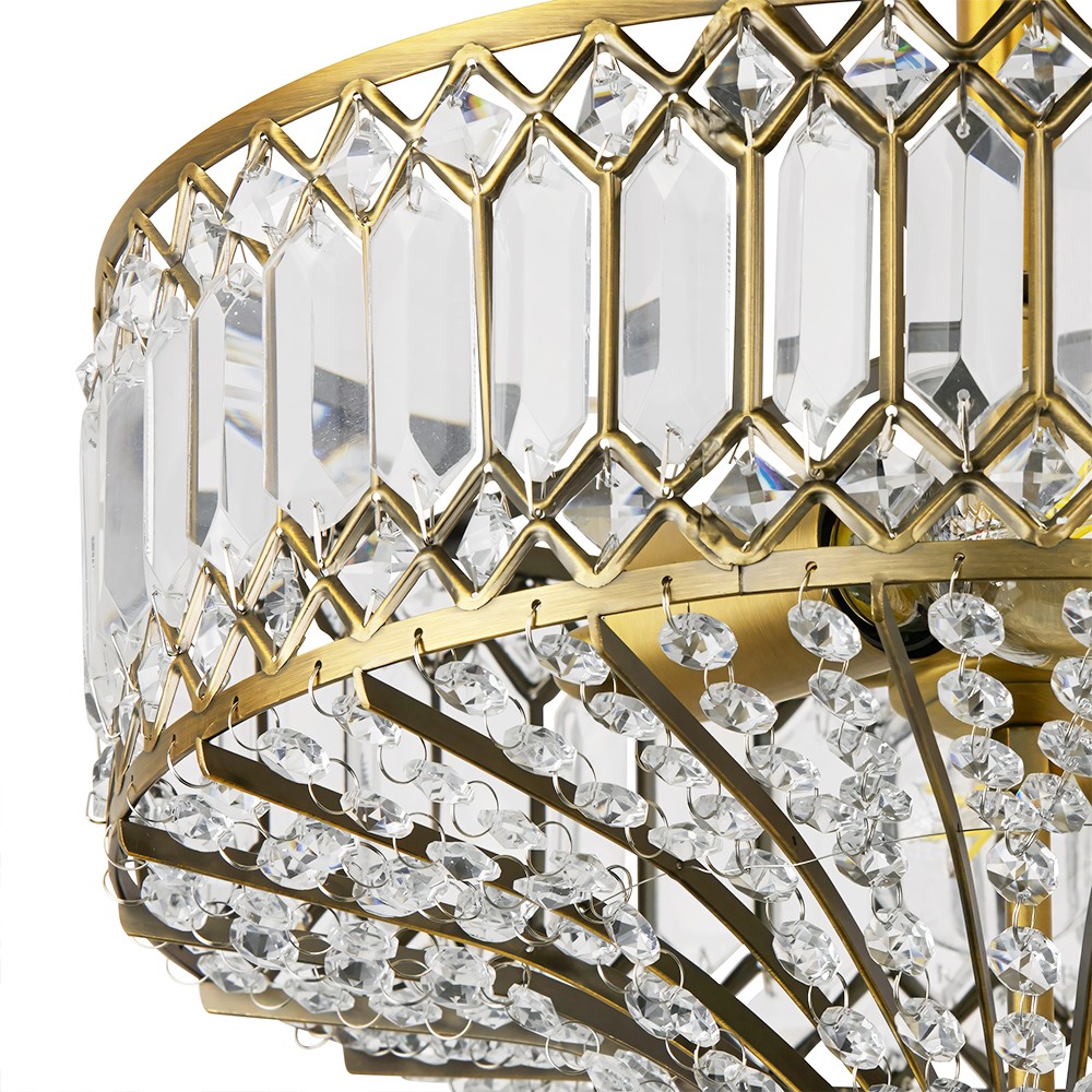 Parnika Luxury Carved Crystal Drum Semi Flush Chandelier