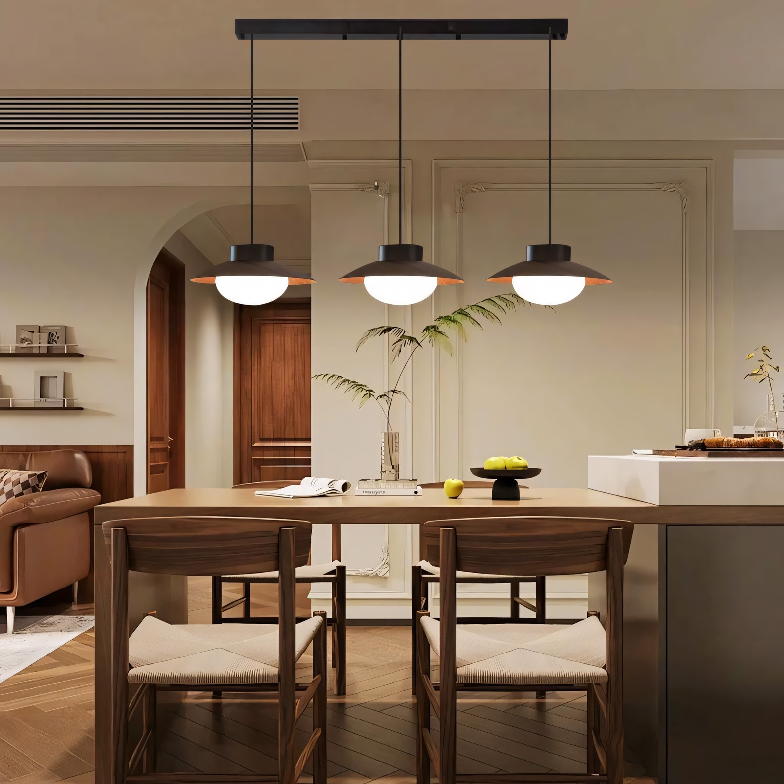 Uthar 3 Light Led Wood Color Round Pendant Light