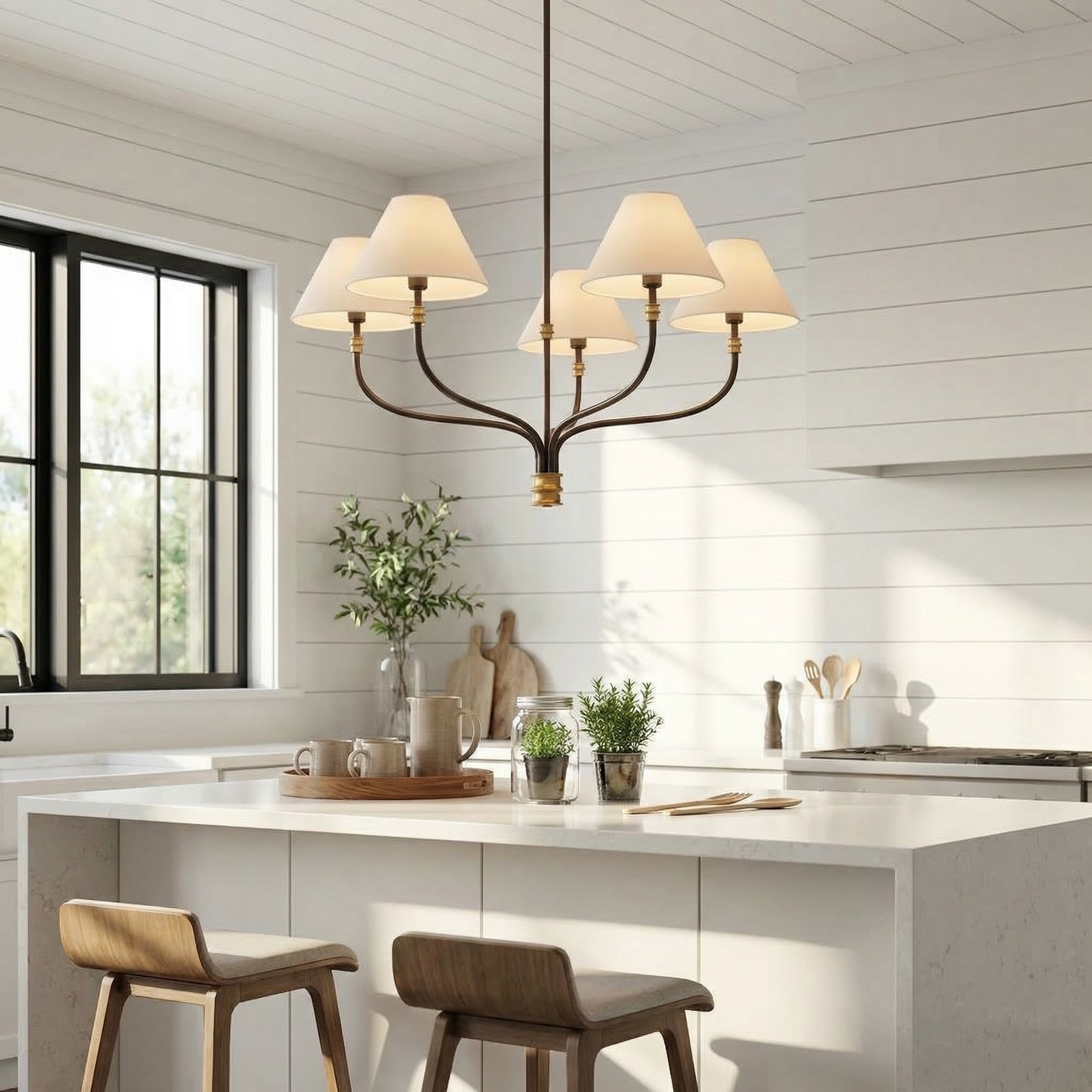 Ashlyn Modern 5/6 Light White Linen Conical Chandelier