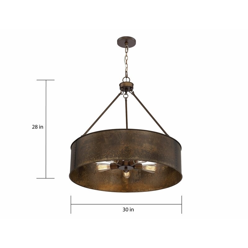 Ezra Vintage Bronze Industrial Pendant Light with Drum Shade