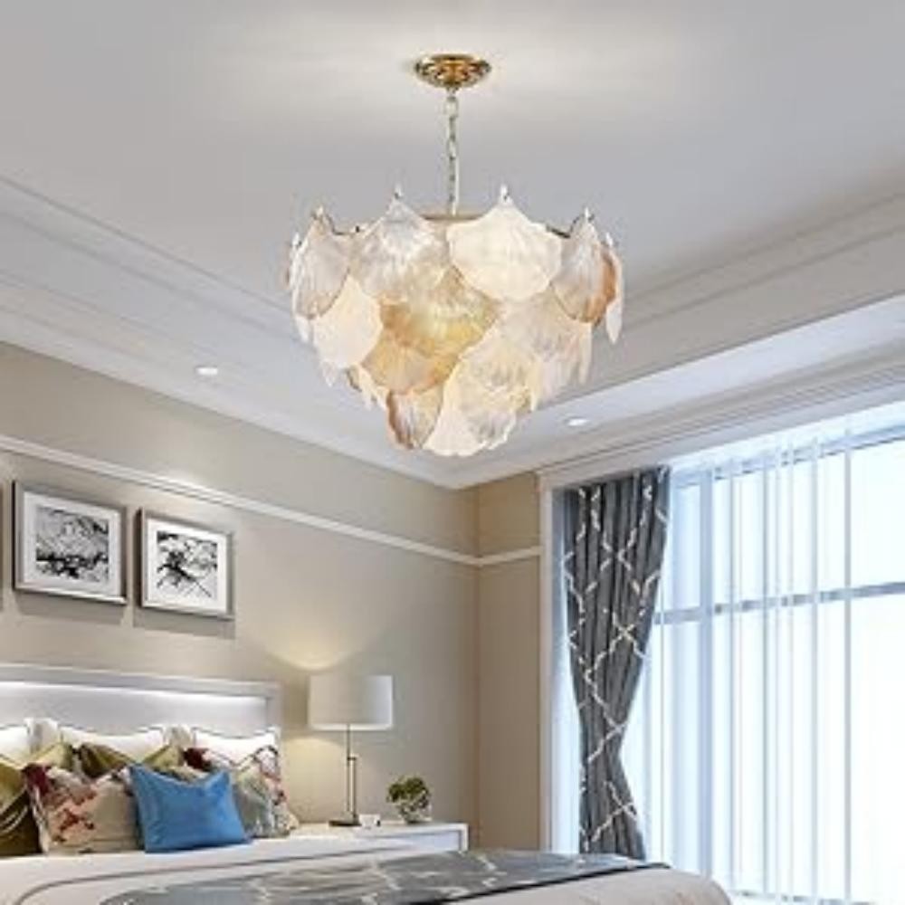 Cyan Champagne Ginkgo Leaf Textured Glass Chandelier