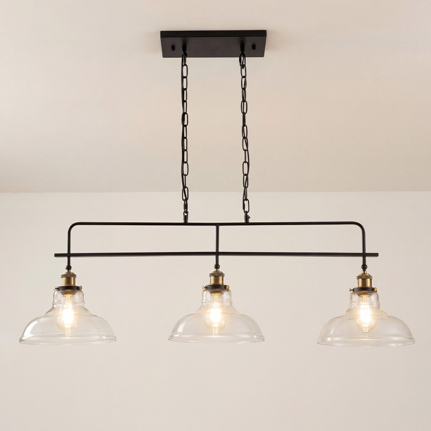 Bronte Industrial Metal 3 Lights Dome Glass Chandelier