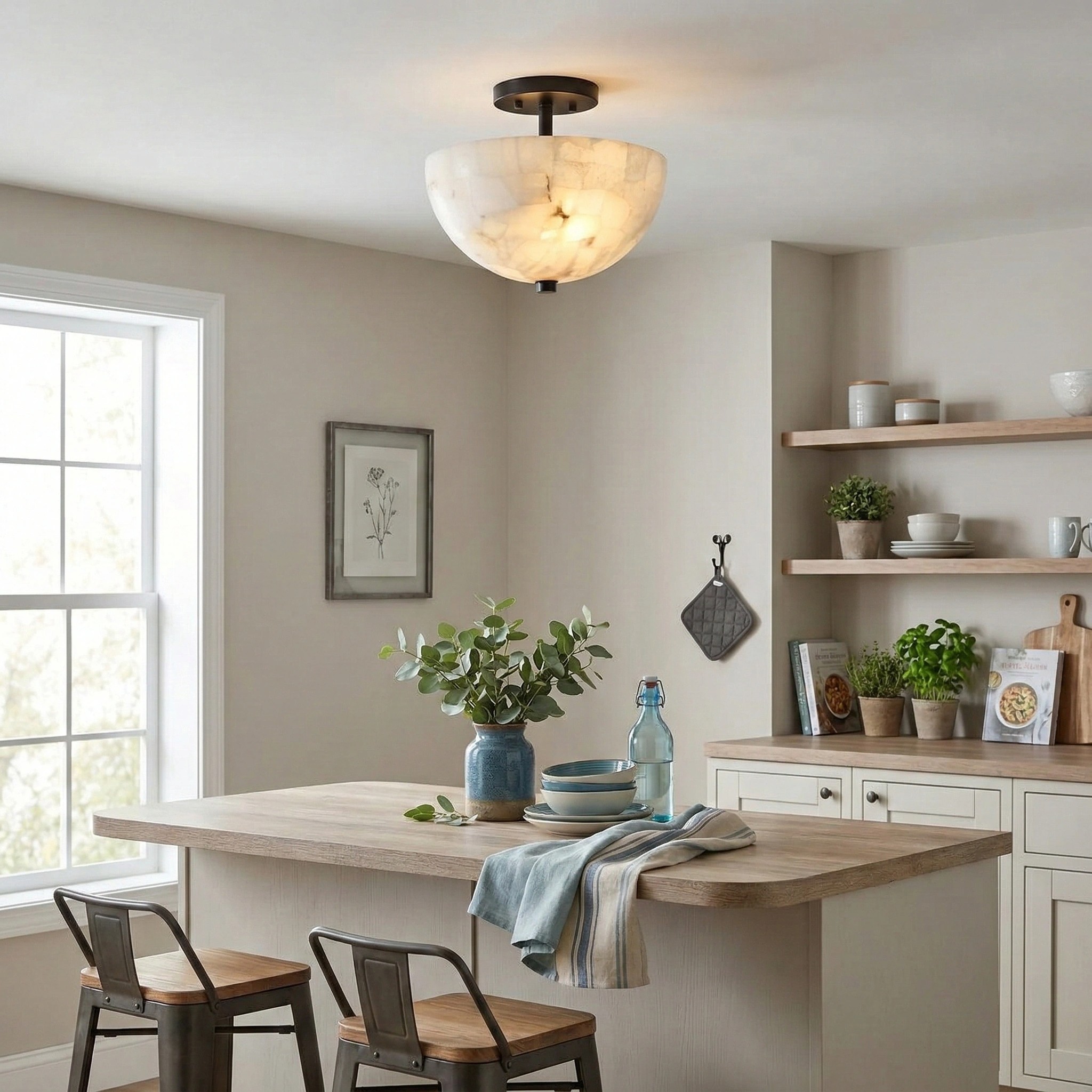 Faeluna Modern Alabaster Round Ceiling Light